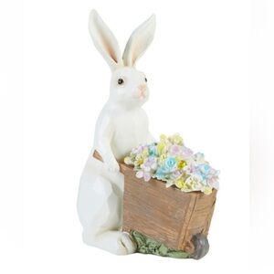 NWT Transpac White Bunny with Flower Cart Decorative Figurine Lights up